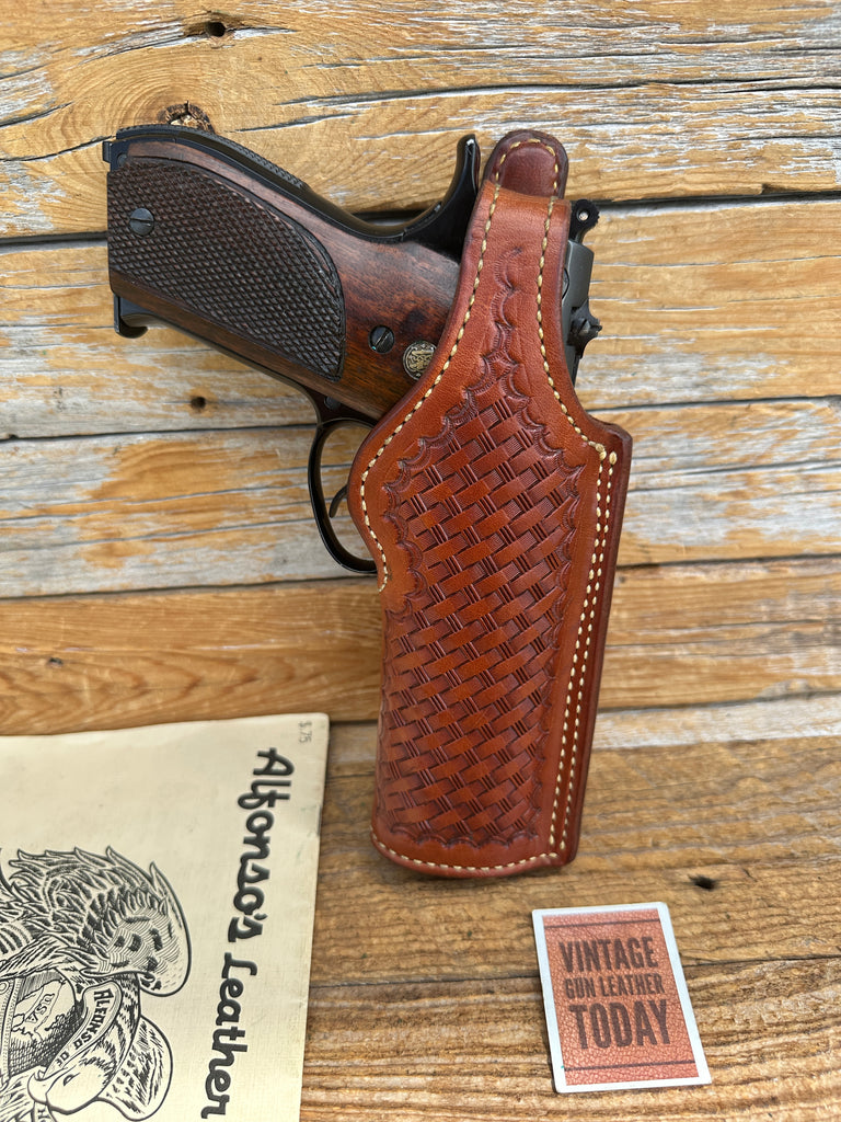 Vintage Alfonso's Brown Basketweave Leather Lined Holster For Model 59 39 Round,