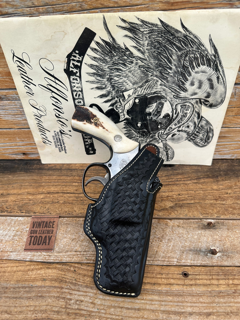 Vintage Alfonsos Black Basketweave Suede Lined Holster For S&W K 2.5" Revolver