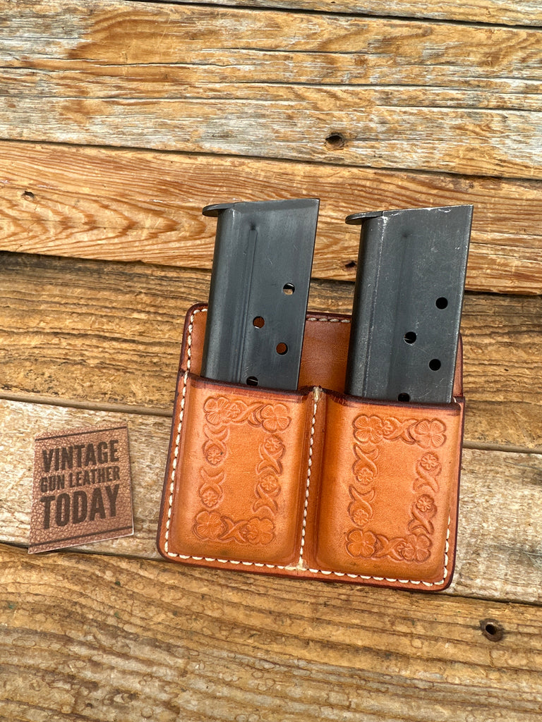 Vintage Ted Blocker Brown Leather Stamped Double Magazine Carriuer For Colt 1911