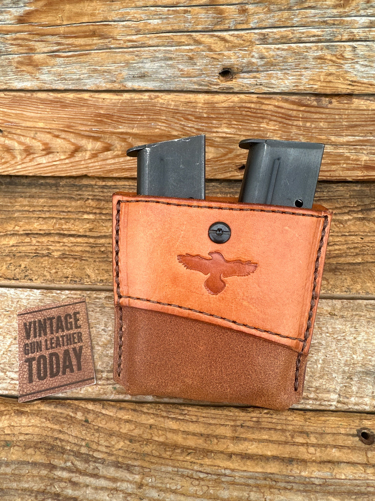 Rob Leahy Simply Rugged Brown Leather Double 1911 Magazine Carrier Gunsite Logo