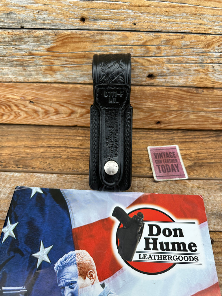 Don Hume Black Basket Leather Flashlight Carrier 1" Diameter x 5 1/4" Long Brass