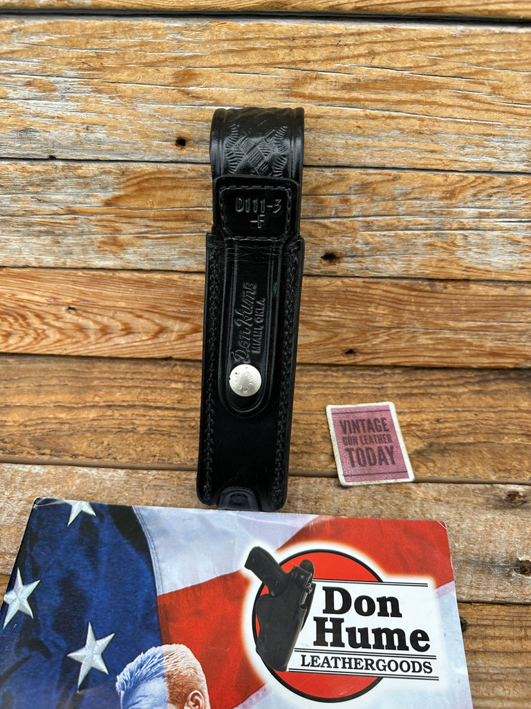 Don Hume Black Basket Leather Flashlight Carrier 1" Diameter x 7 1/4 Long Brass