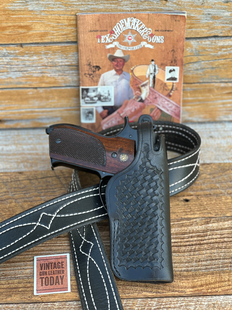 Vintage Tex Shoemaker Black Basketweave Leather Holster 16H Fits S&W Mod 39 / 59