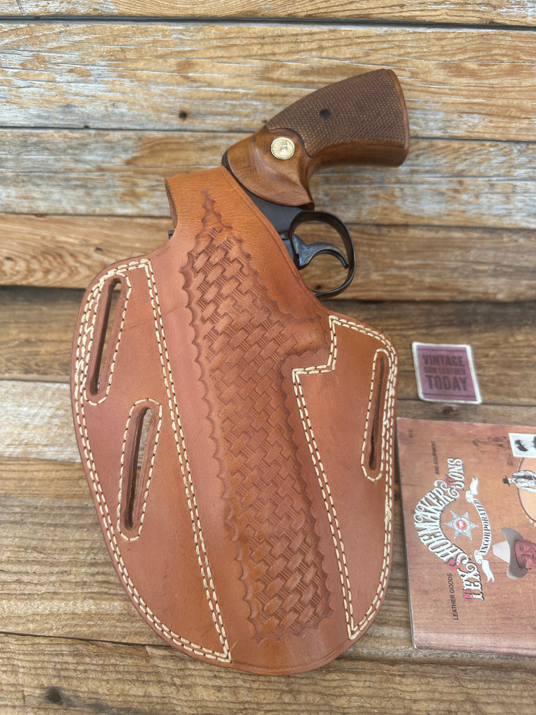 Tex Shoemaker Brown Basket Leather Holster For S&W L 686 / 586 Colt Python 6"