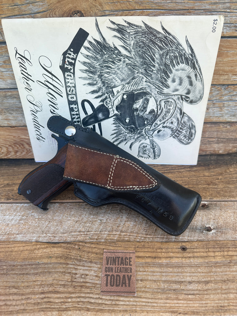 Alfonsos F67 Black Leather Holster Magazine Holder For S&W Model 59 Lined LEFT