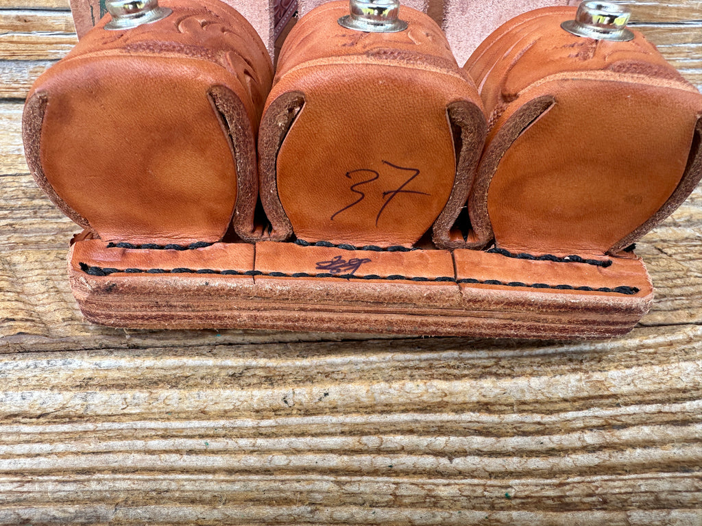 Vintage 70-80's Tex Shoemaker 101 K  Brown Floral Leather Triple Loader Holder B