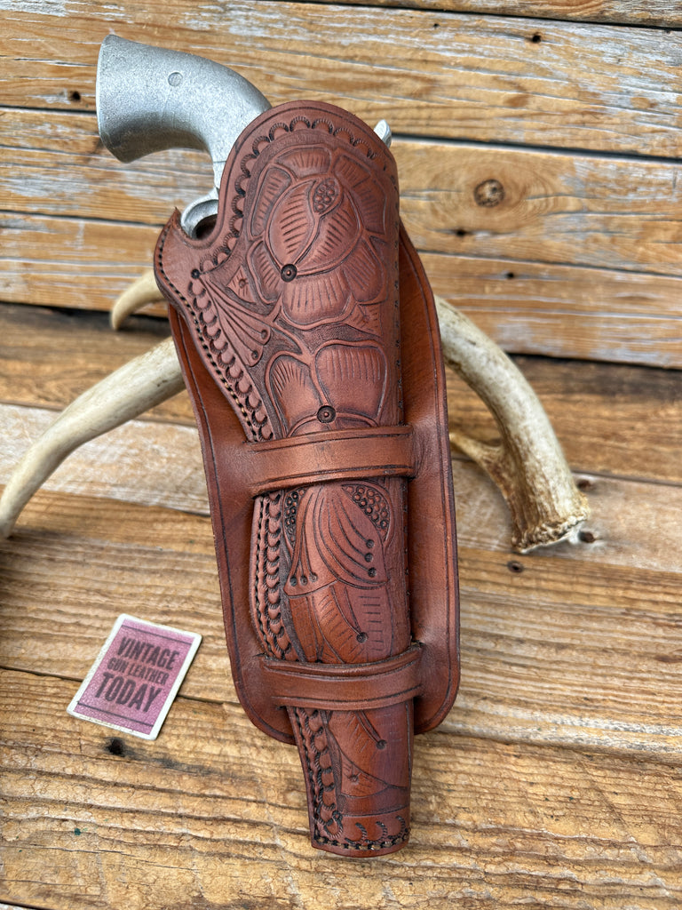 Vintage Floral Hand Stamped Leather Western Single Action Revolver 7.5" Holster