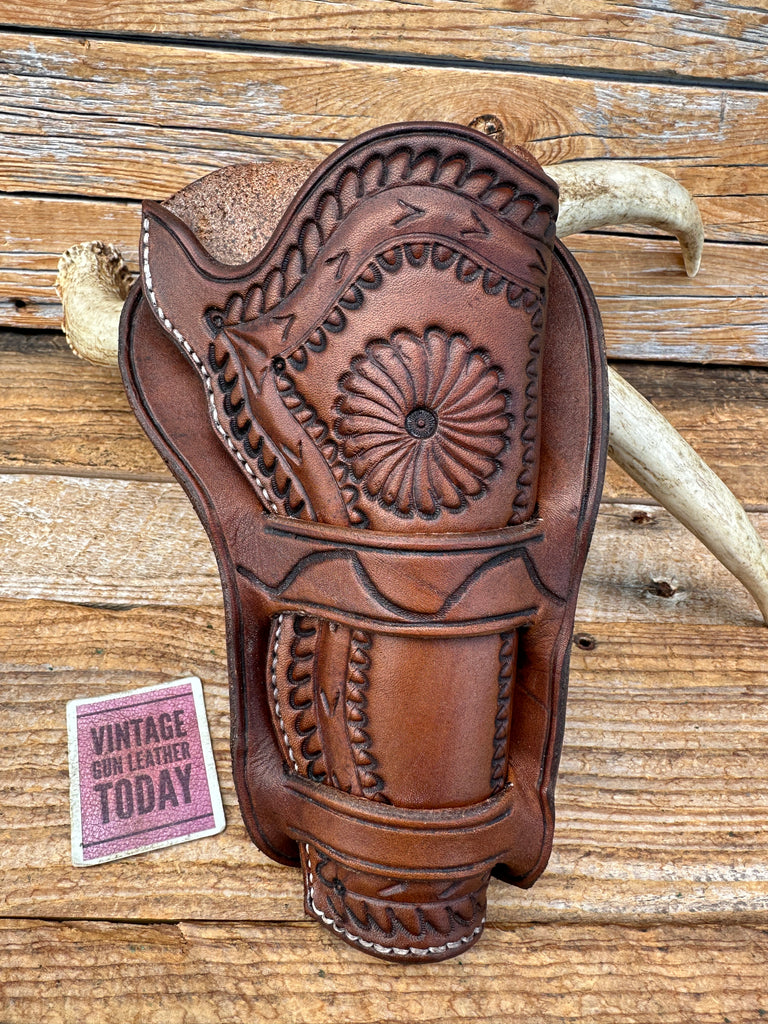 Vintage Floral Hand Stamped Leather Western Single Action Revolver 4 3/4 Holster