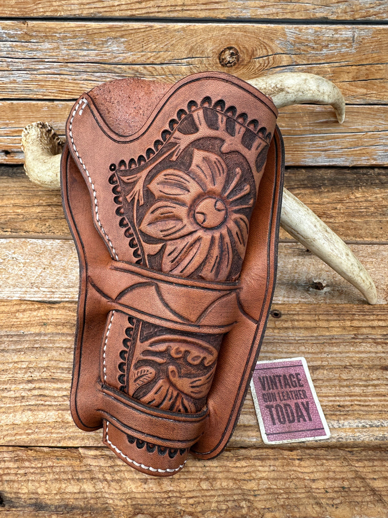 VTG Floral Hand Stamped Leather Western Single Action Revolver 4 3/4 Holster #1