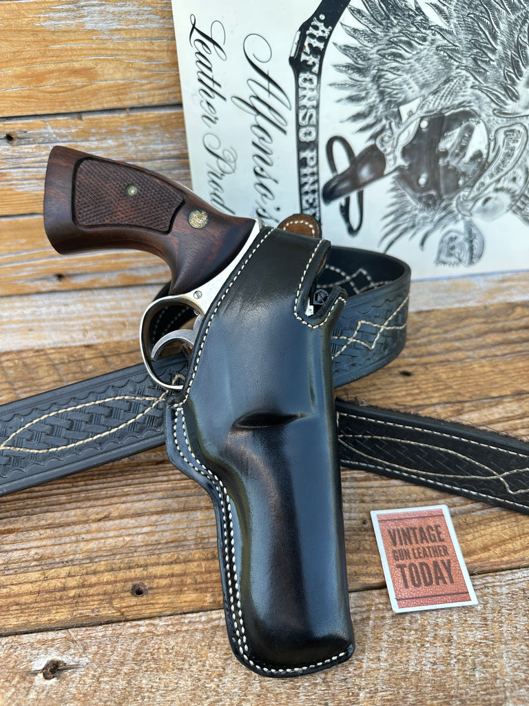 Vintage Alfonsos Black Leather Suede Lined Holster For S&W K Frame 4" Revolver,