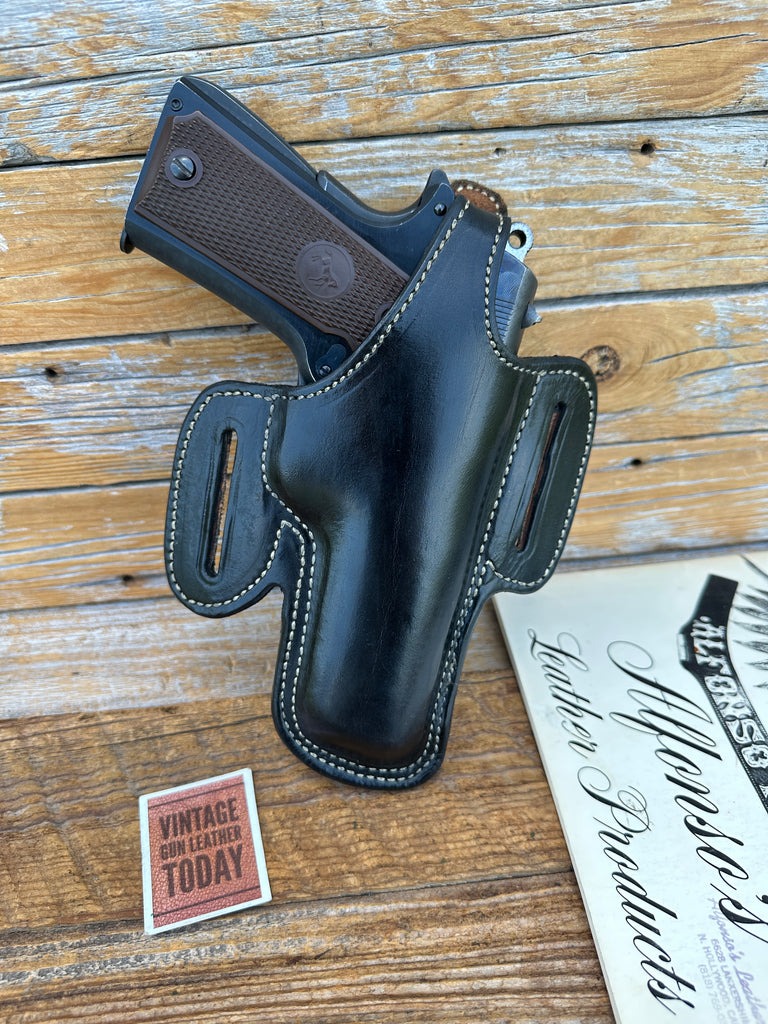 Alfonsos Plain Black Leather Suede Lined Holster For Colt 45 1911 Commander
