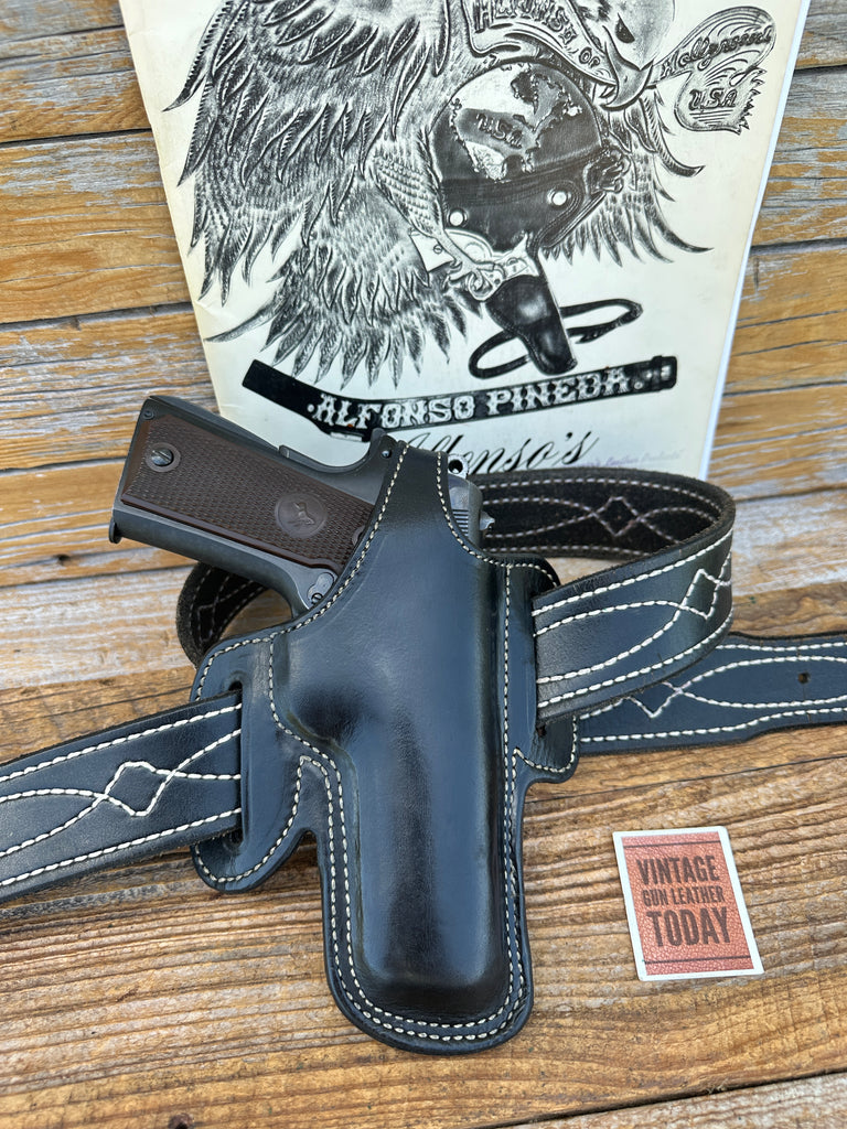 Alfonsos Plain Black Leather Suede Lined Holster For Colt 45 1911 Commander