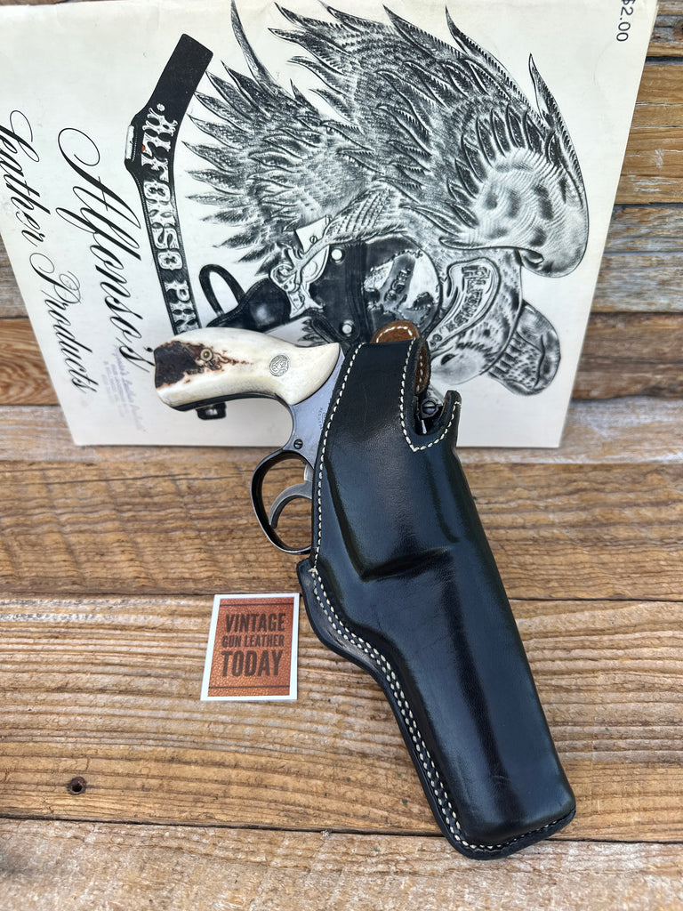 Alfonsos Black Leather Lined Cross Draw Holster For S&W K Frame 4" Revolver
