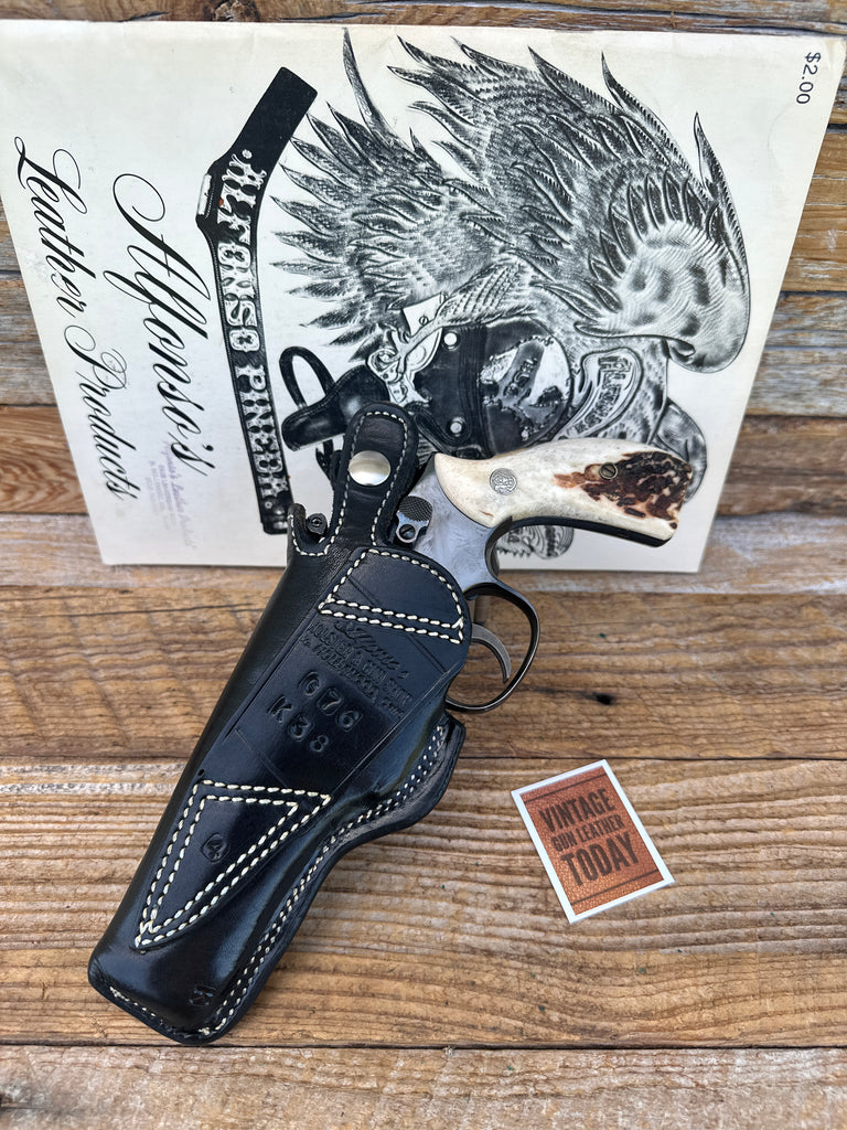 Alfonsos Black Leather Lined Cross Draw Holster For S&W K Frame 4" Revolver