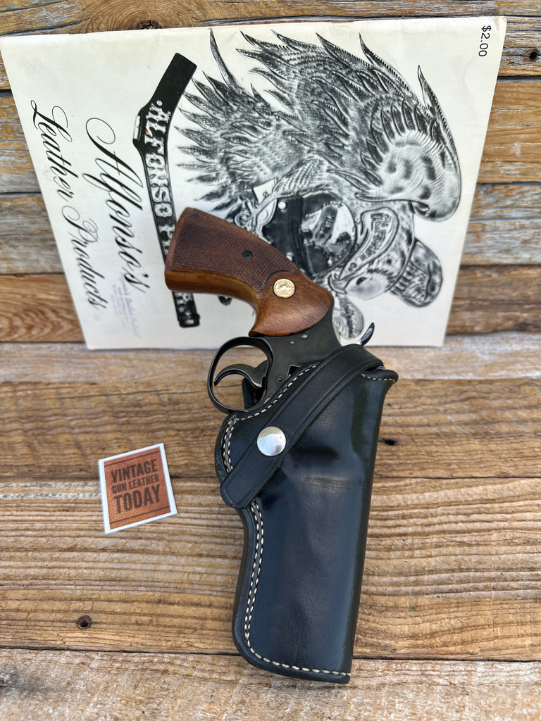 Vintage Alfonsos Plain Black Leather Lined OWB Holster For S&W L Colt Python