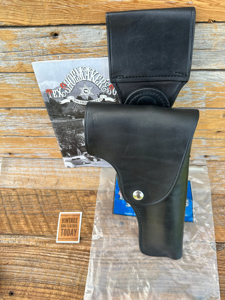 Vintage Tex Shoemaker Plain Black Leather Swivel Flap Holster For Colt 45 1911 5