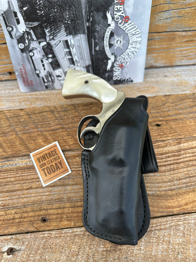 Vintage Tex Shoemaker Plain Black Leather Paddle Holster For Colt Detective 3"