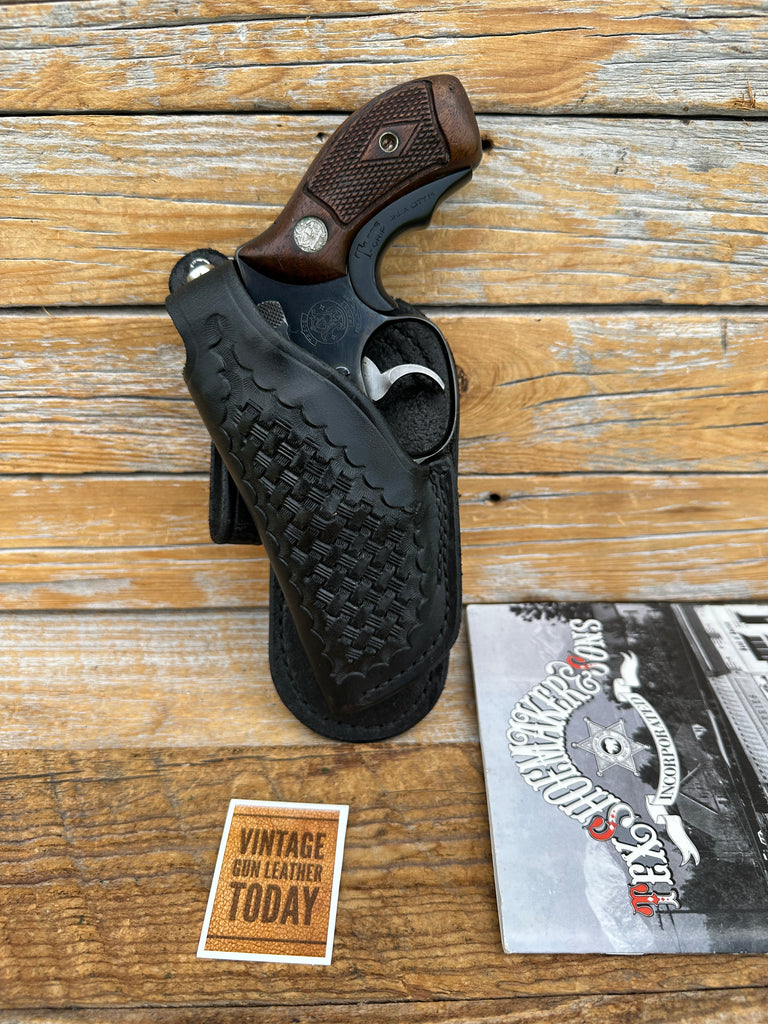 Vintage Tex Shoemaker Black Basket Leather OWB Paddle Holster For S&W Chiefs 2"