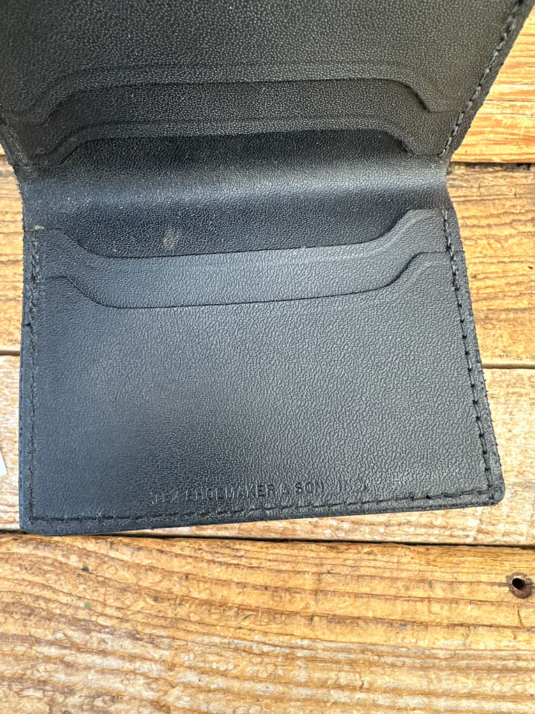 Vintage Tex Shoemaker Black Leather Bi Fold 4 Credit Card Cash Back Wallet