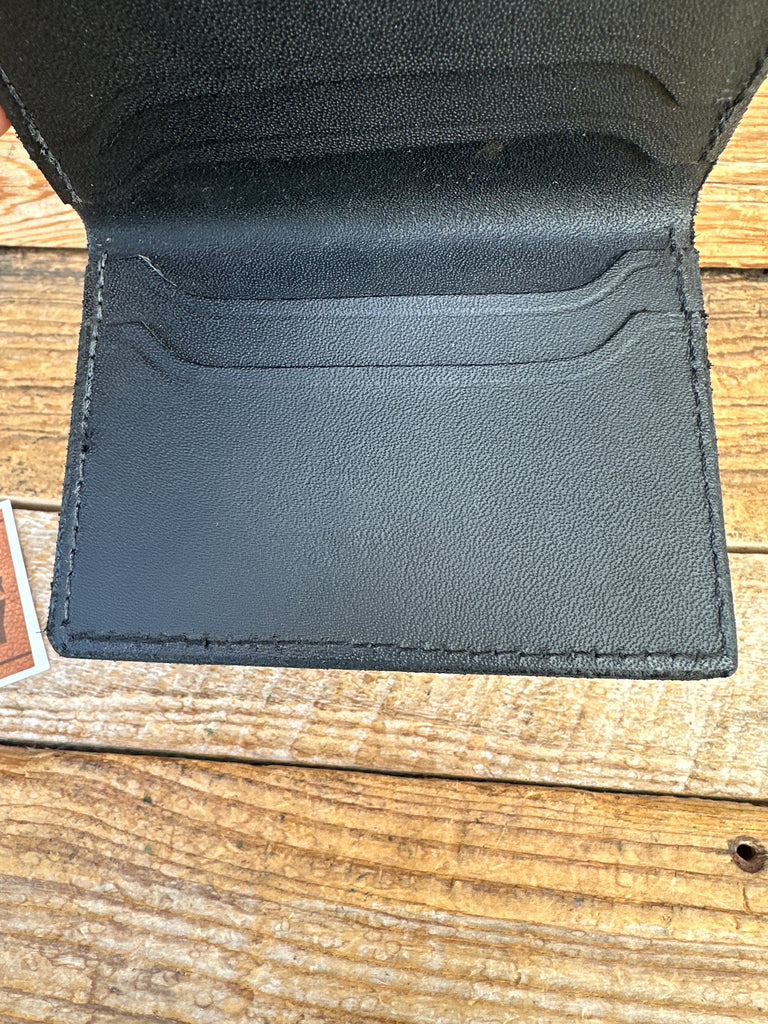 Vintage Tex Shoemaker Black Leather Bi Fold 4 Credit Card Cash Back Wallet