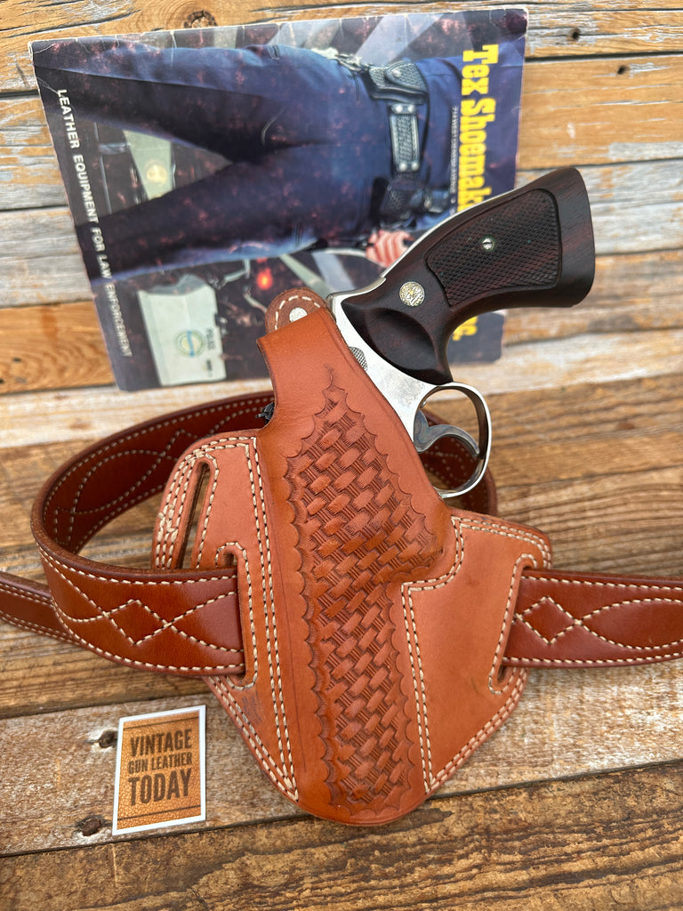 Tex Shoemaker Brown Basket Leather Holster For S&W K Ruger Speed Security Six CD