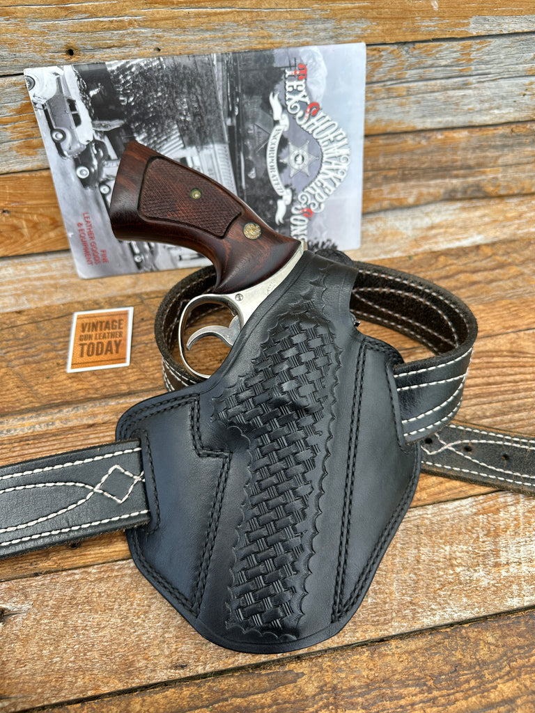 Tex Shoemaker Black Basket Leather Holster For S&W K Ruger Speed Security Six