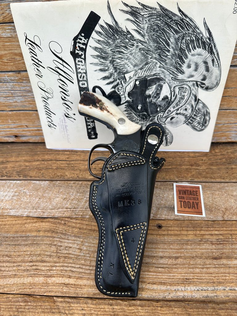 Alfonsos Plain Black Leather Lined Holster For S&W K Frame 4" Revolver 19 LEFT