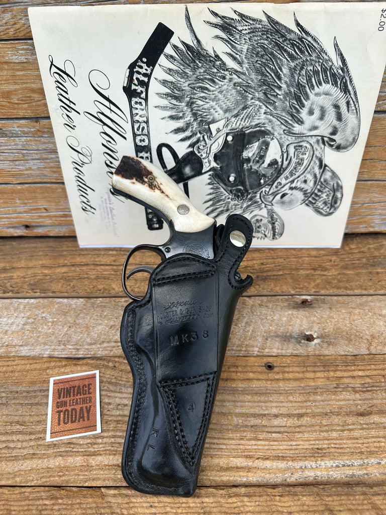 Alfonsos Plain Black Leather Lined BB Holster For S&W K Frame 4 Revolver 19 LEFT