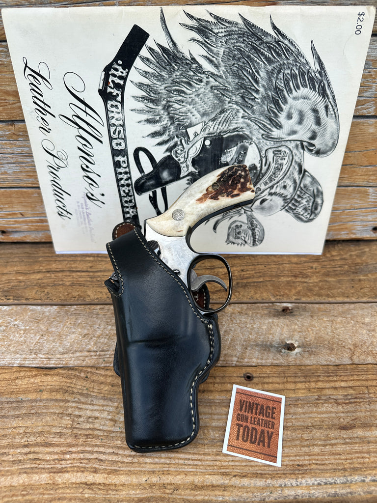 Vintage Alfonsos Black Leather Suede Lined Holster For S&W K 2" to 2.5" Revolver