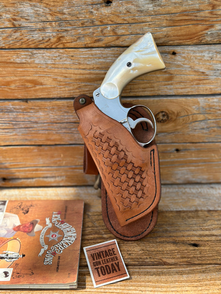 Vintage Tex Shoemaker Brown Basket Leather Paddle Holster For Colt Detective 2"