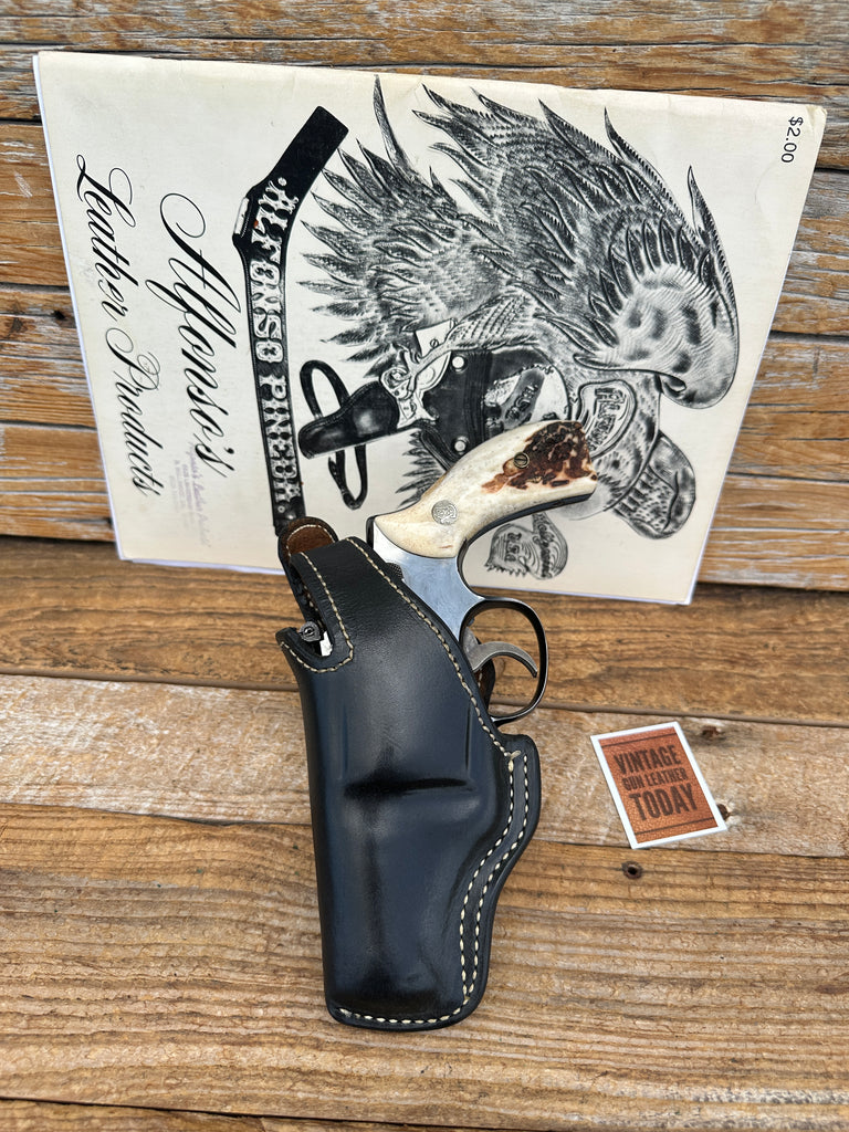 Vintage Alfonsos Black Leather Suede Lined Holster For S&W K 2 to 2.5" Revolver