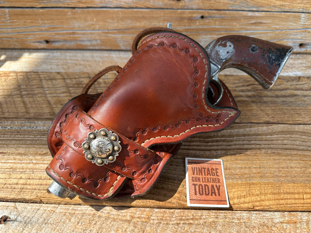 Custom Western Brown Leather Lined Stamped Holster For 4" 22 SA Revolver LEFT CD