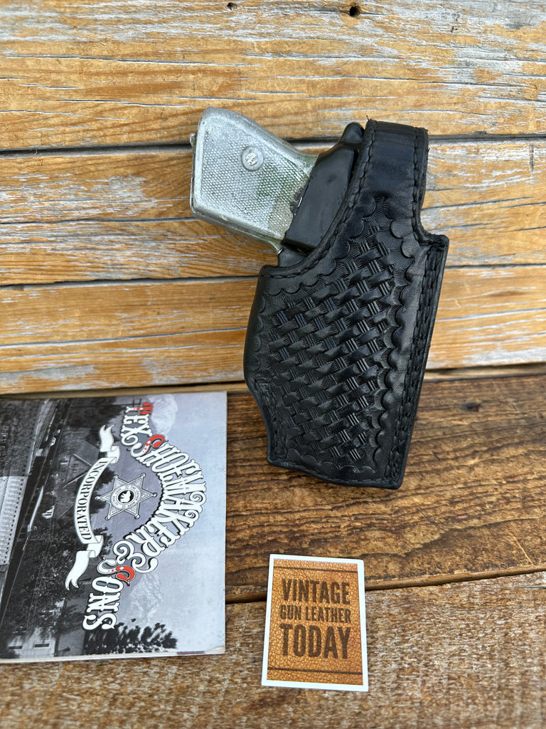 Vintage Tex Shoemaker Black Basket Leather Lined OWB For Walther PPK Right