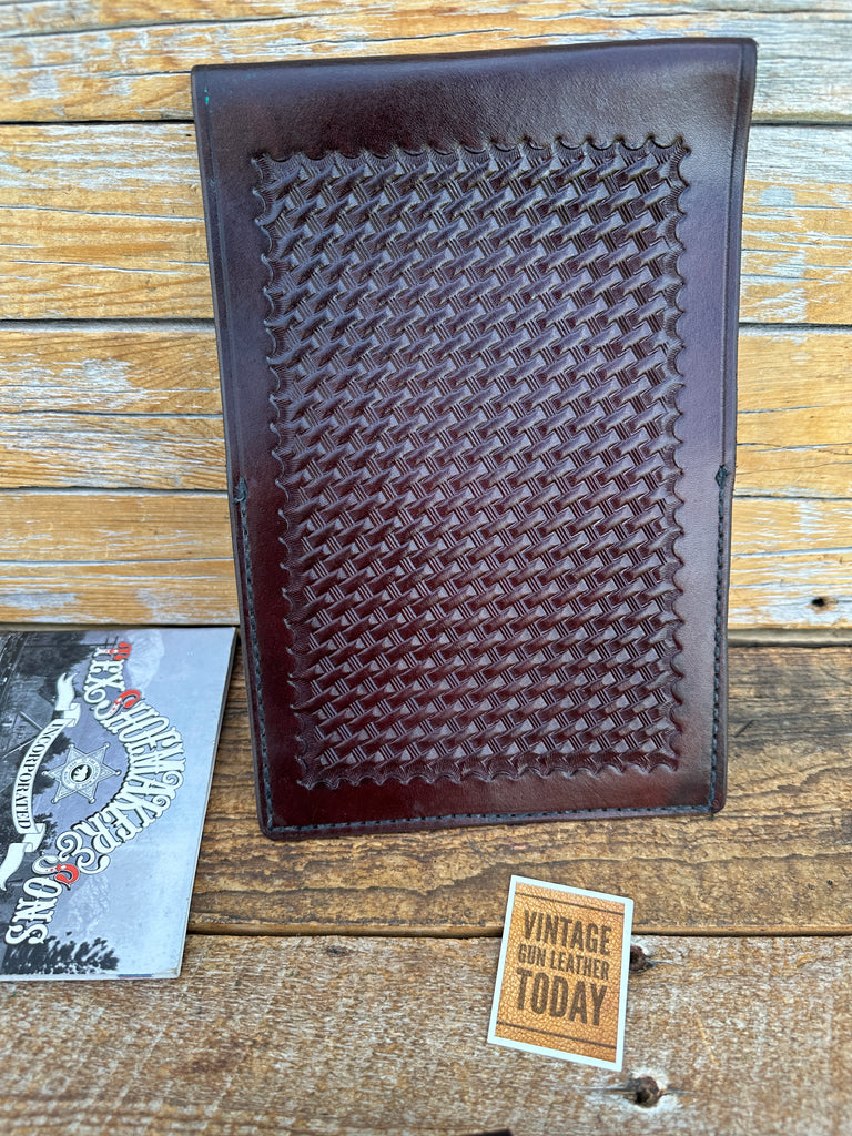 Tex Shoemaker Brown Basketweave Leather Note Book Cover Holder 9.5" X 6.5"