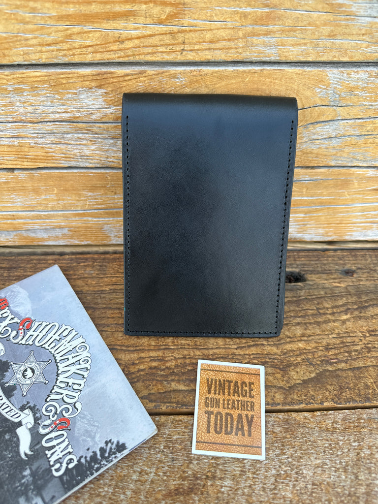 Tex Shoemaker Black Plain Leather Pocket Note Book Cover Holder 76" X 4"