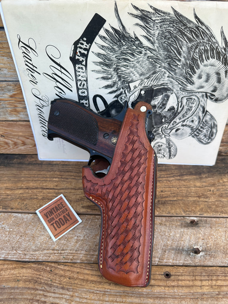 Alfonso's Brown Basketweave Leather OWB Holster for S&W 39 59 Cross Draw Strong