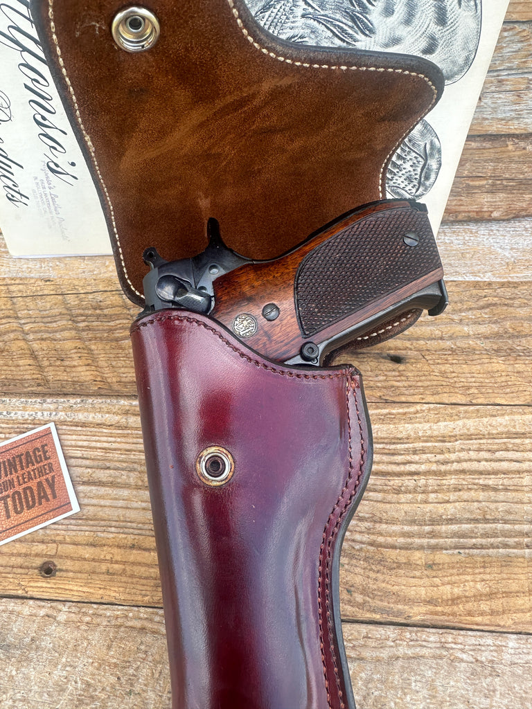 Alfonsos Plain Cordovan Suede Lined Flap Holster For S&W Mod 59 39 Round Trigger