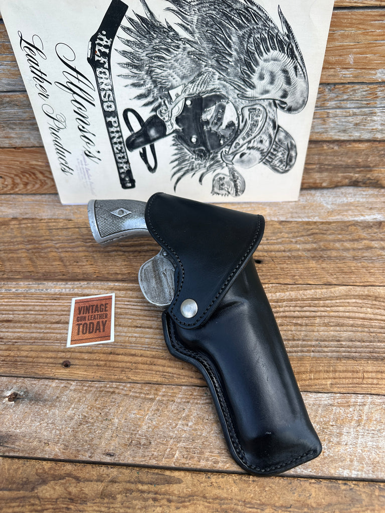 Vintage Alfonsos Black Leather Suede Lined Flap Holster for S&W Model 29 N Frame