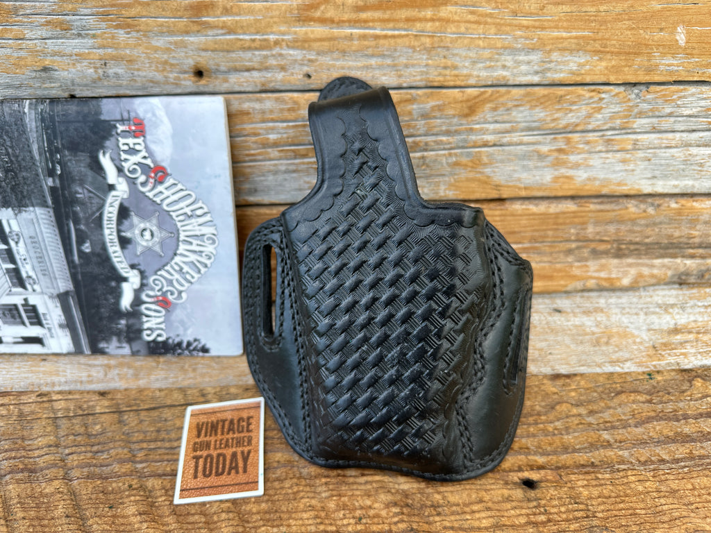 Vintage Tex Shoemaker Black Basketweave Leather OWB Holster For Pulse Left