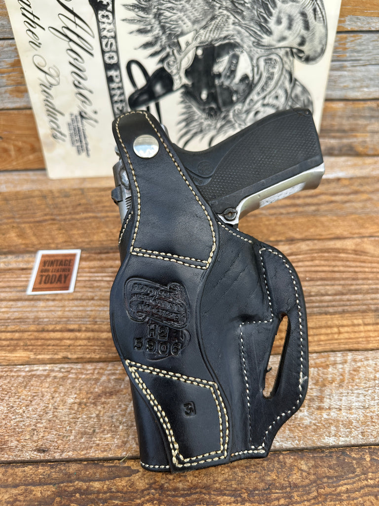 Alfonso's Black Basketweave Suede Lined reinforced Holster For S&W 5906 w/ TB
