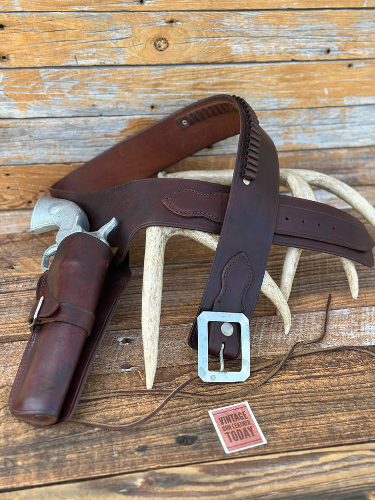 Vintage Bianchi Brown Leather Texan Cartridge Gun Belt w/ Holster 6" SA Revolver