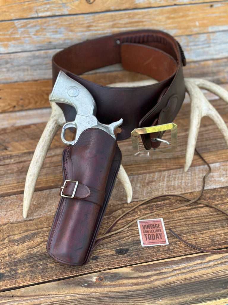 Vintage Bianchi Brown Leather Texan Cartridge Gun Belt w/ Holster 6" SA Revolver