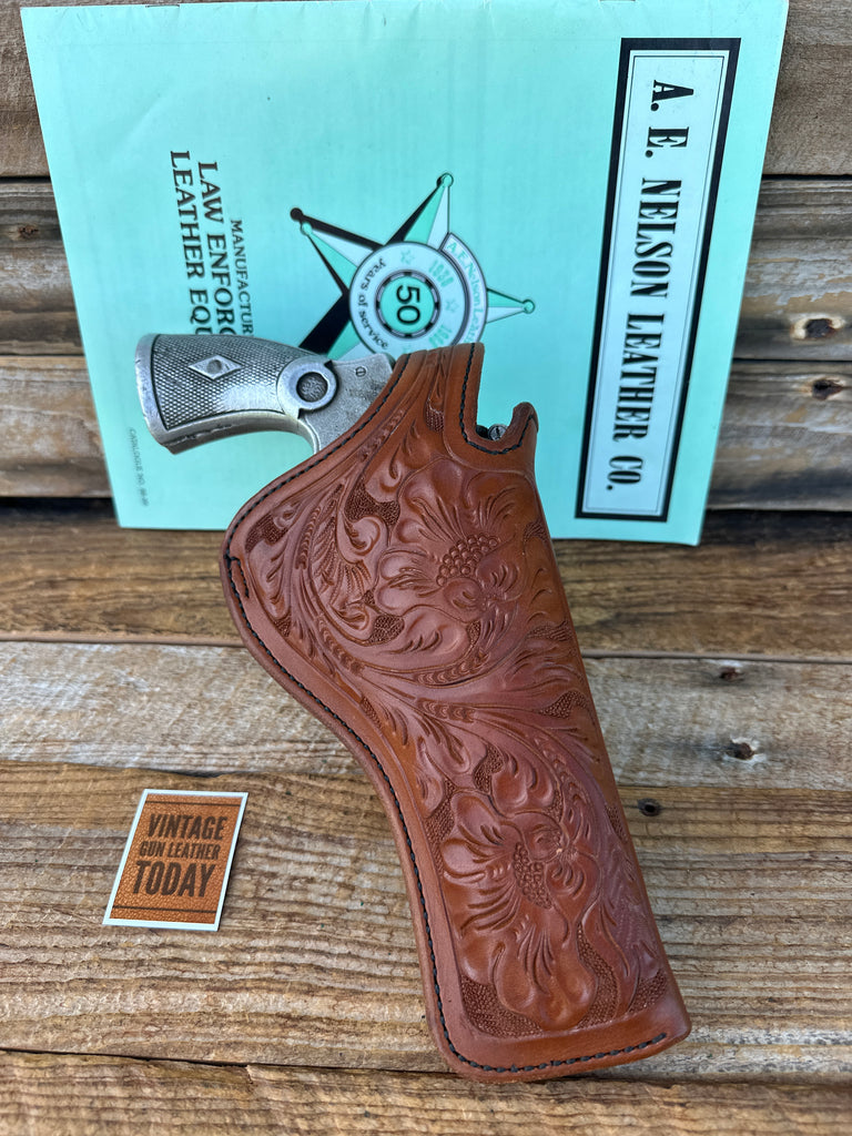 Vintage AE NelsonBrown Leather Lined Floral Carved Strong Cross Holster For S&W