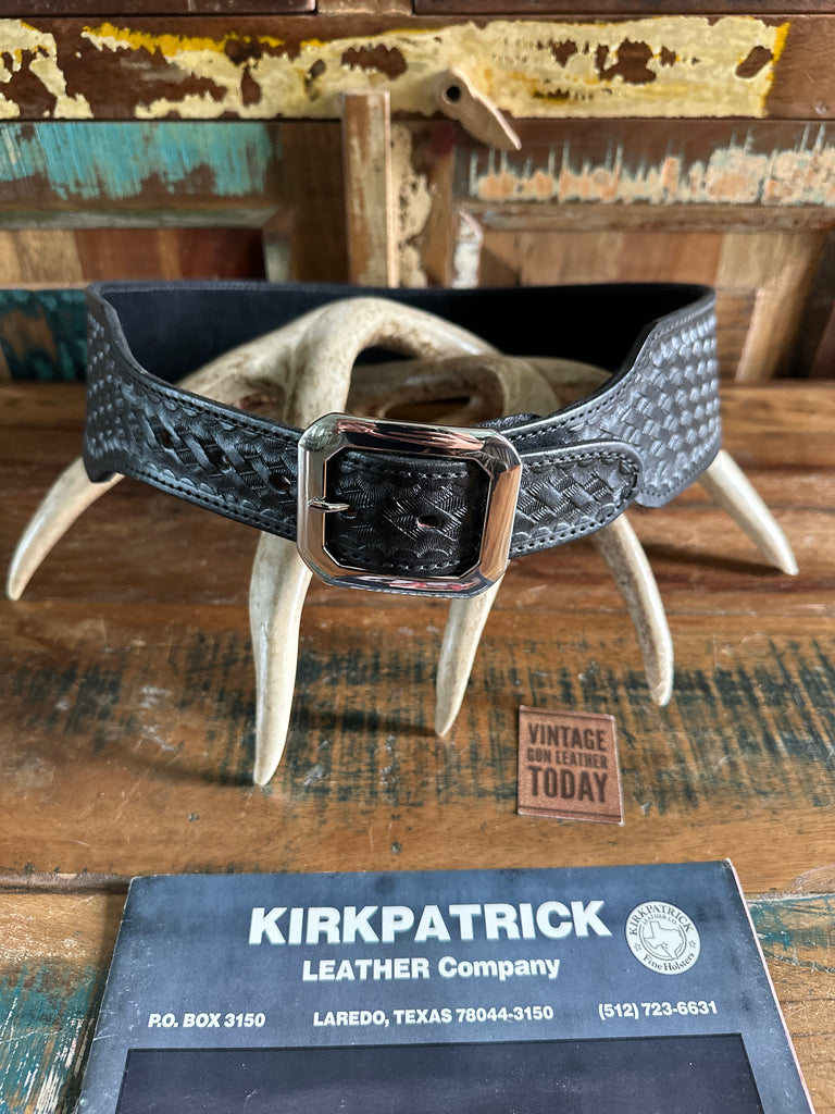 Custom Kirkpatrick Black Basket Stamped Suede Lined  Gun Belt Size 36