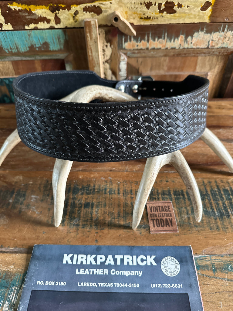 Custom Kirkpatrick Black Basket Stamped Suede Lined  Gun Belt Size 36