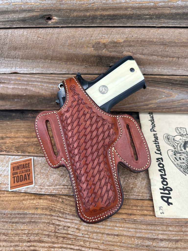 Alfonsos Brown Basket Leather Suede Lined Holster for Colt 45 1911 Commander LFT