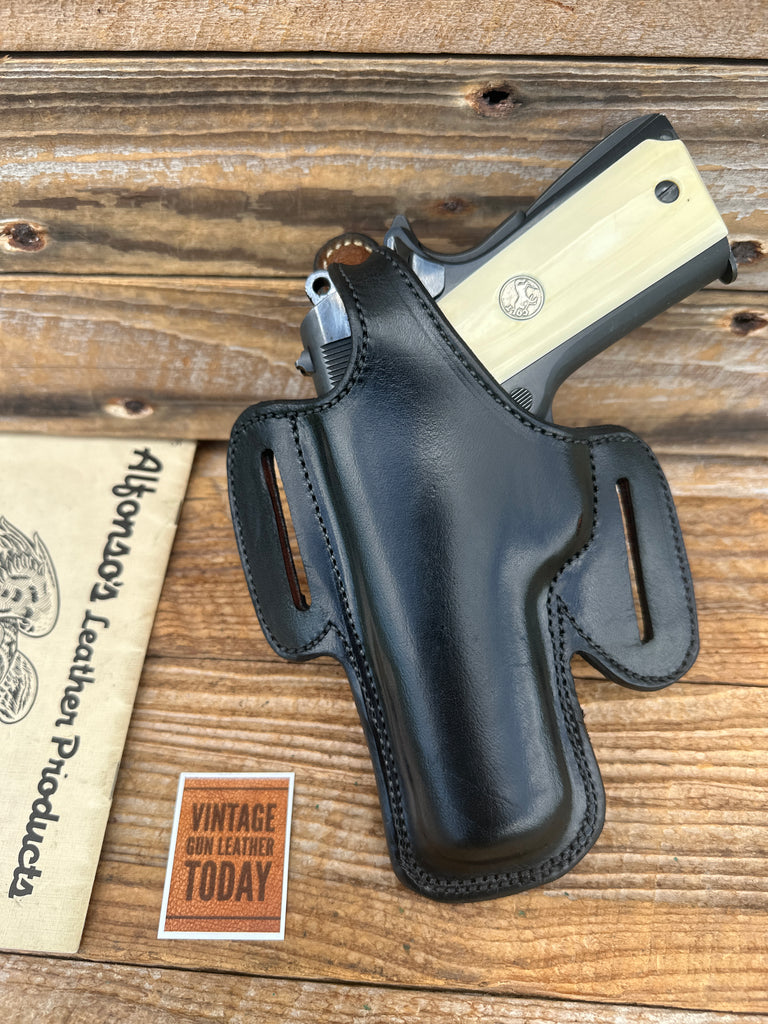 Alfonsos Plain Black Leather Suede Lined Holster for Colt 45 1911 Commander LEFT