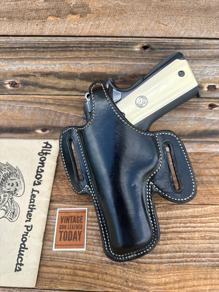 Alfonsos Plain Black Leather Suede Lined Holster for Colt 45 1911 Commander LFT