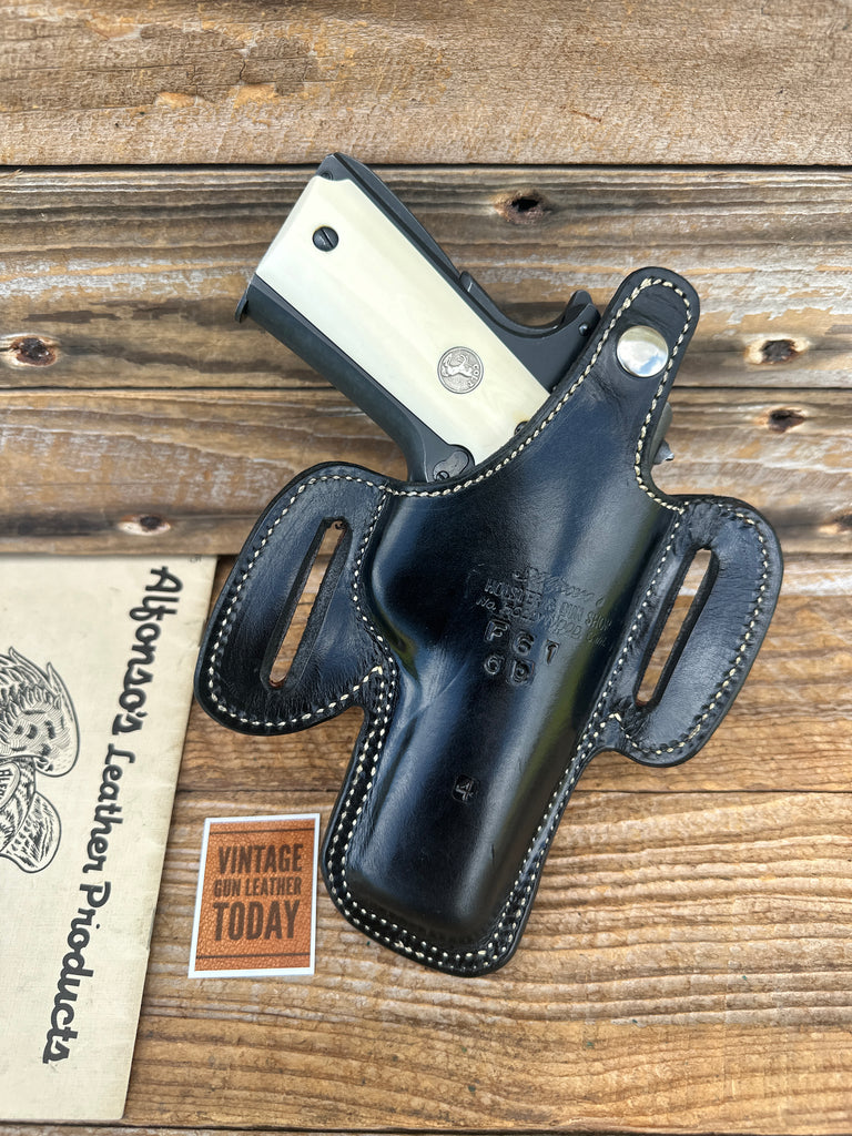 Alfonsos Plain Black Leather Suede Lined Holster for Colt 45 1911 Commander LFT