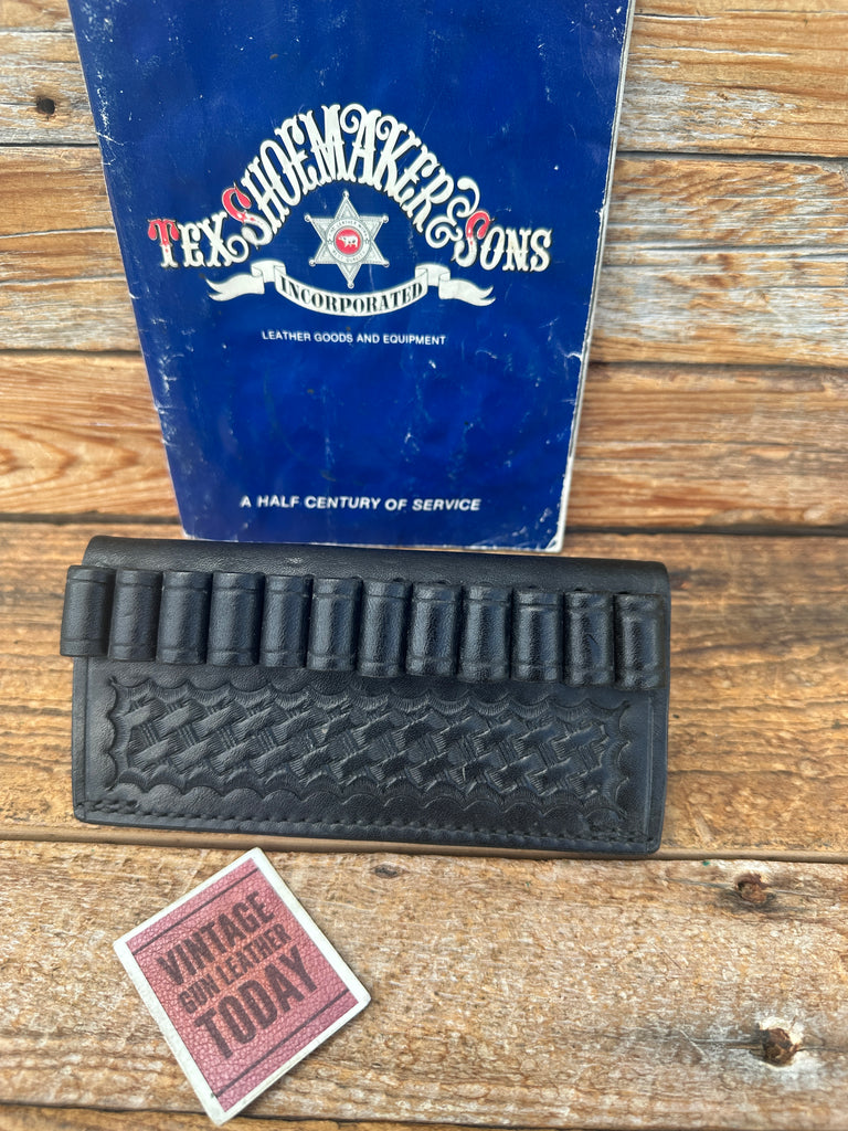 Vintage 60's-70's Tex Shoemaker 12 .38 Cartridge Black Leather Ammo Belt Slide